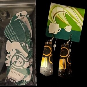 Starbucks Upcycled Earrings, and 22 "Starbucks guitar picks" for crafting